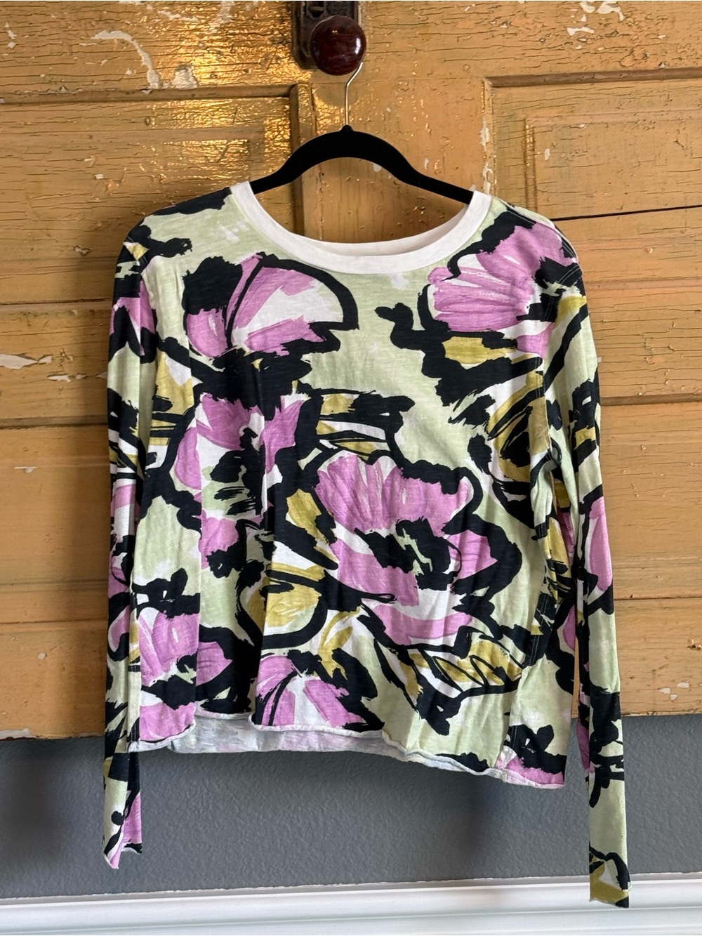 Maeve Floral Long-Sleeve Tee in Pink, Black & Cream